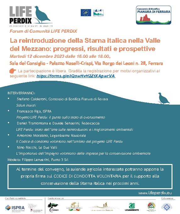 Il progetto LIFE Perdix guarda avanti: un Codice di condotta volontaria con 5 buone pratiche in ambito agricolo per salvaguardare la Starna italica nella Valle del Mezzano 