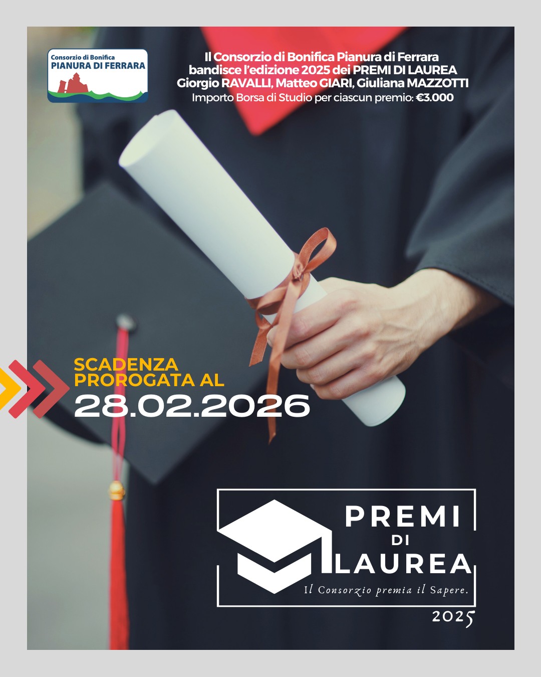 Premi di Laurea, scadenza prorogata al 28 febbraio 2026